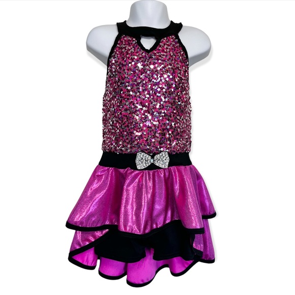 Dance Costume Dress Curtain Call Turn Up The Music J5478 High-Low Sequin Pink - Picture 2 of 15